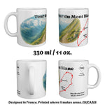 The Tour du Mont Blanc mug seen from four sides, 330 ml / 11 oz.