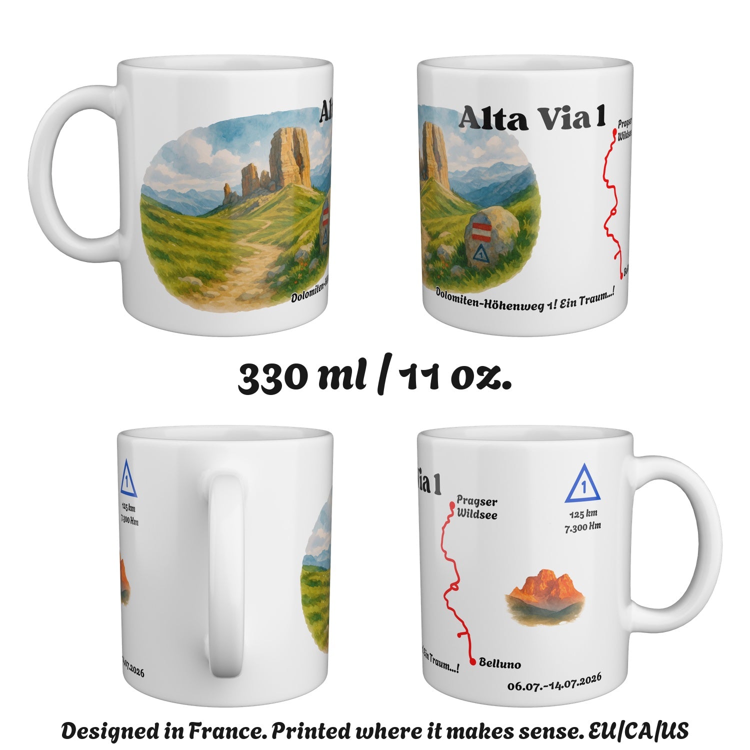 The Alta Via 1 mug seen from four sides, 330 ml / 11 oz.