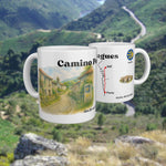 Another route variation of the Camino Portugues on a white mug, shown from two sides.