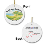 South West Coast Path ornament mockup (front & back), 2026.