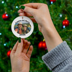 Camino del Norte photo ornament shown in front of Christmas tree.