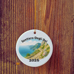 Basic version of Sentiero degli Dei ornament in front of wooden door.