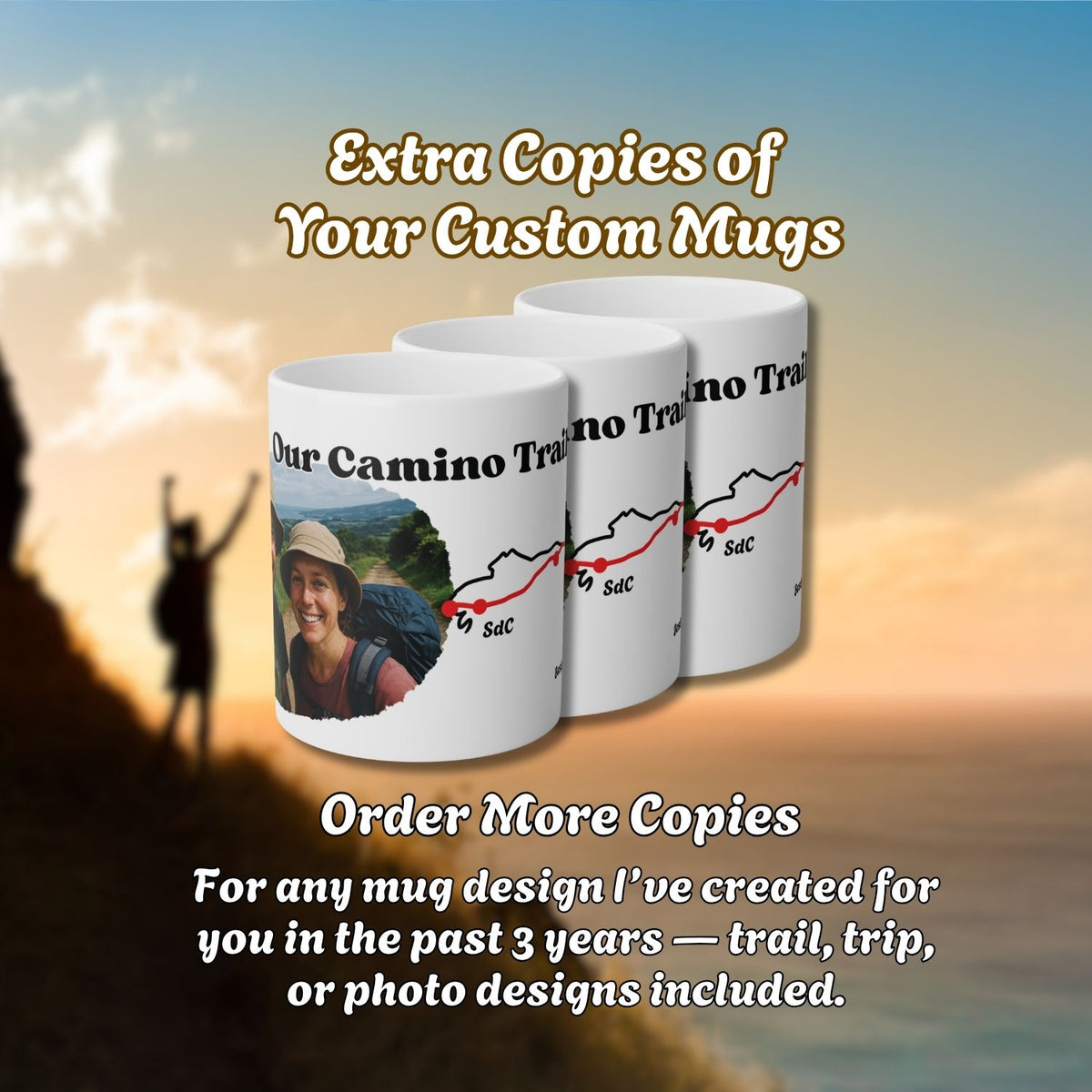 A ceramic mug reprinted from a design already on file, shown with a sample photo